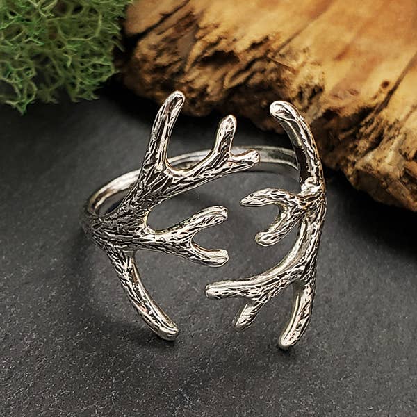 Antler Adjustable Ring Recycled Sterling - Stone & Spoon