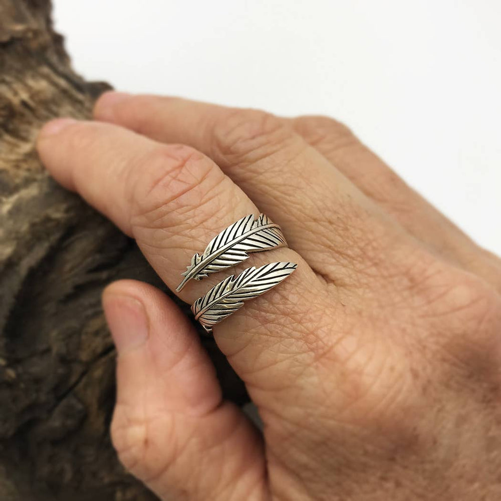 Feather Adjustable Ring Recycled Sterling - Stone & Spoon