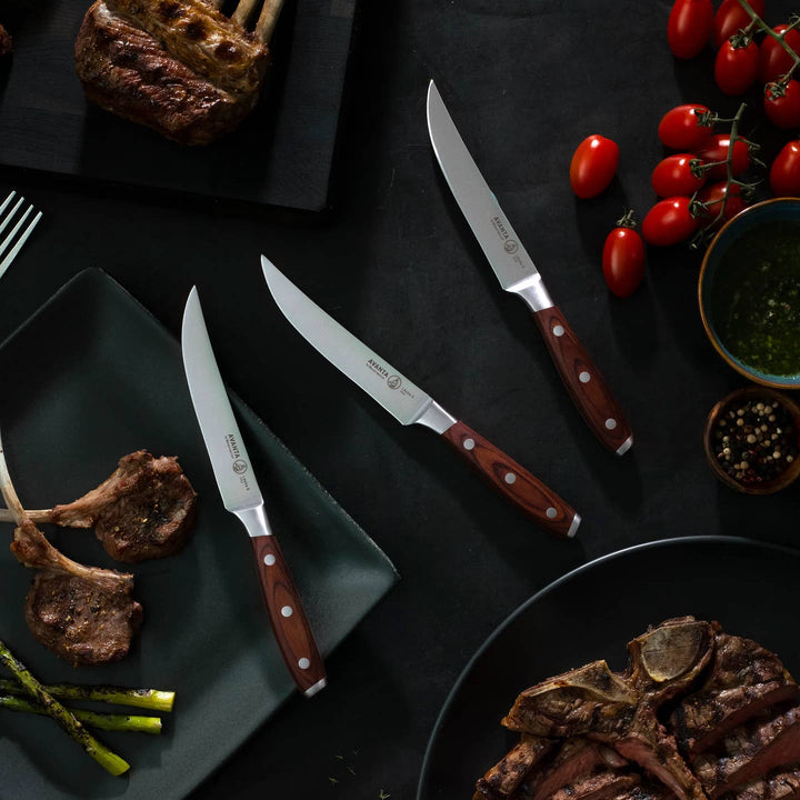 Avanta Fine Edge Steak Knife Set @ Pakkawood Handle - 4 Pc. - Stone & Spoon