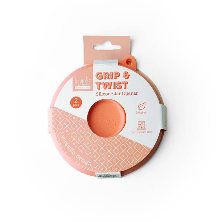Krumbs Kitchen® Essentials Grip and Twist 2-Pack Silicone Jar Opener Fit, grip and twist to easily open any size jar! Bpa-free and dishwasher safe.