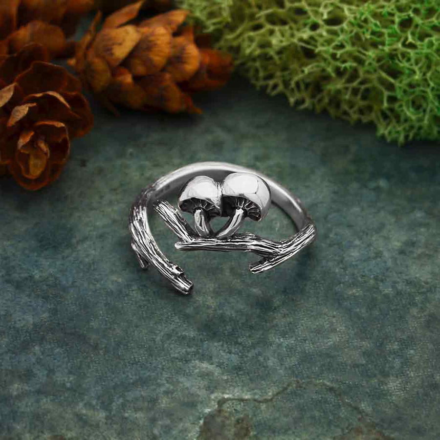 Branch And Mushroom Adjustable Ring Sterling Silver - Stone & Spoon