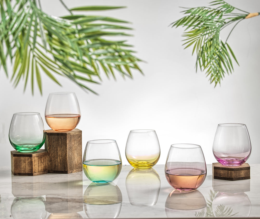 Rainbow Stemless Wine Glasses - Stone & Spoon