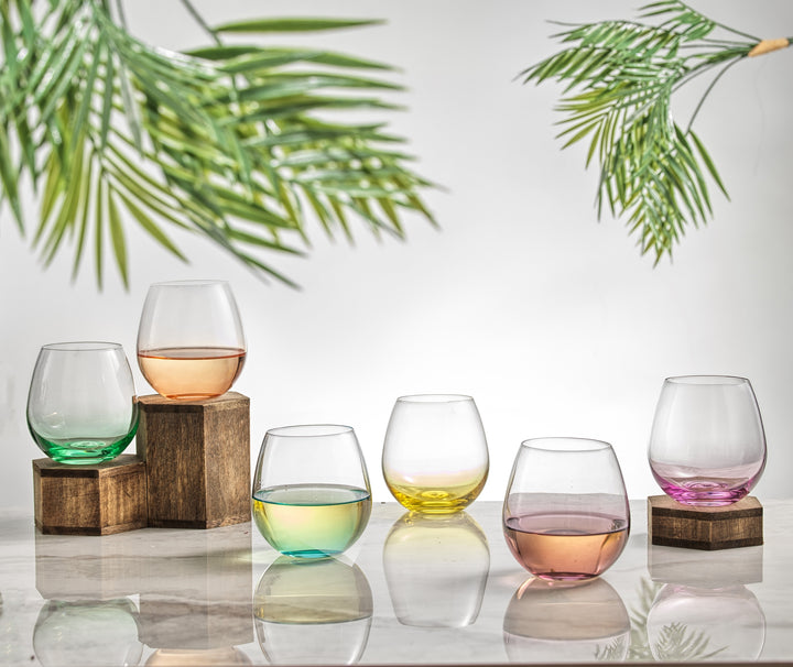 Rainbow Stemless Wine Glasses - Stone & Spoon
