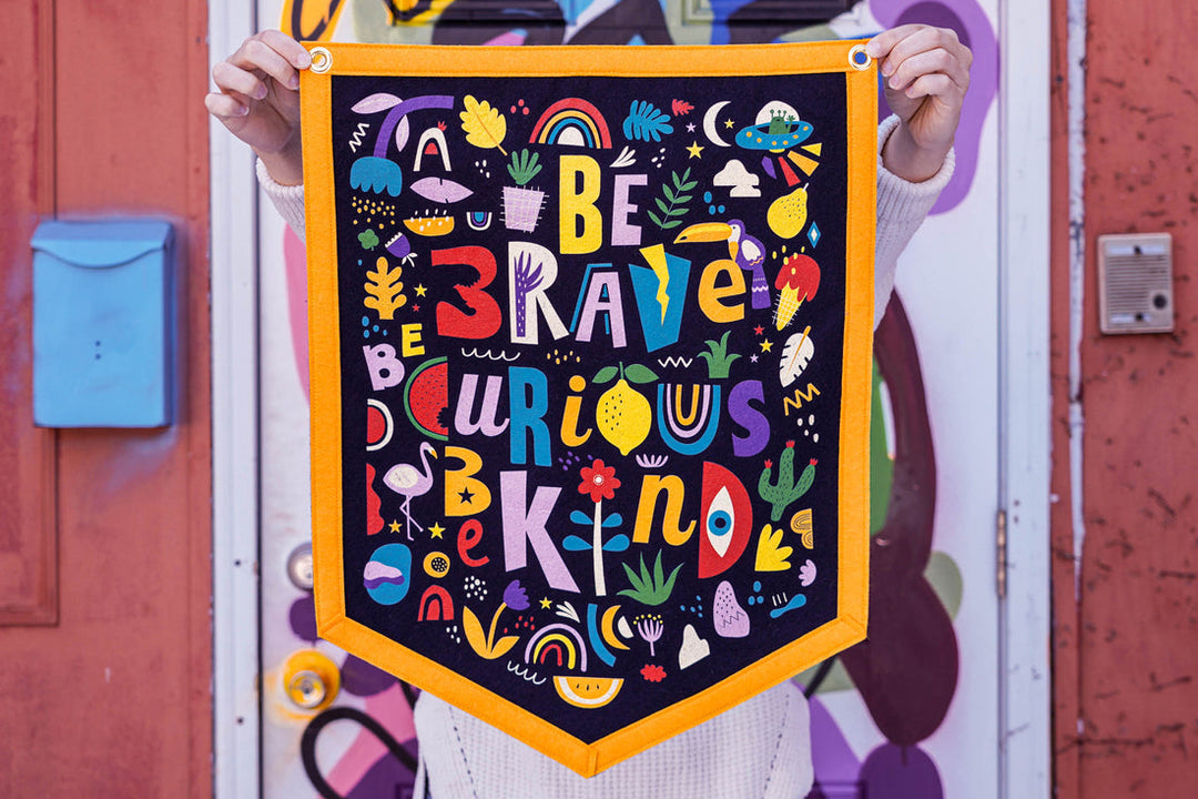 Be Brave, Be Curious, Be Kind Camp Flag - Stone & Spoon