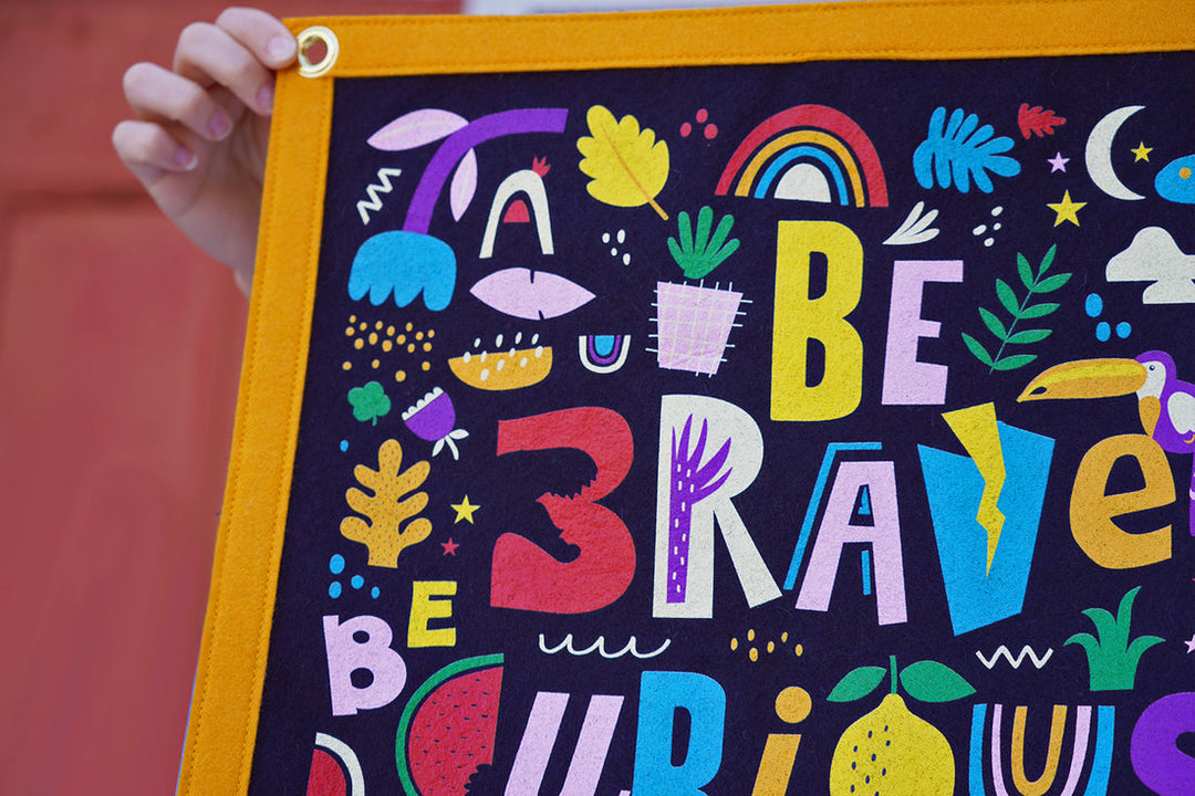 Be Brave, Be Curious, Be Kind Camp Flag - Stone & Spoon