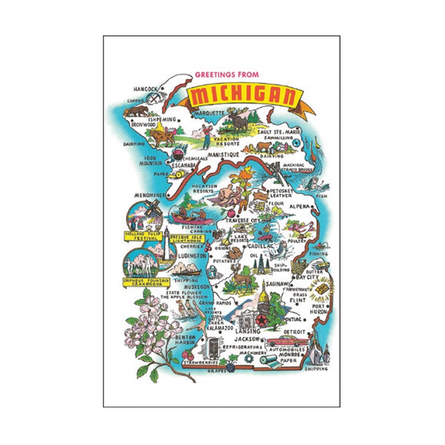 Greetings from Michigan #2 Linen Postcard