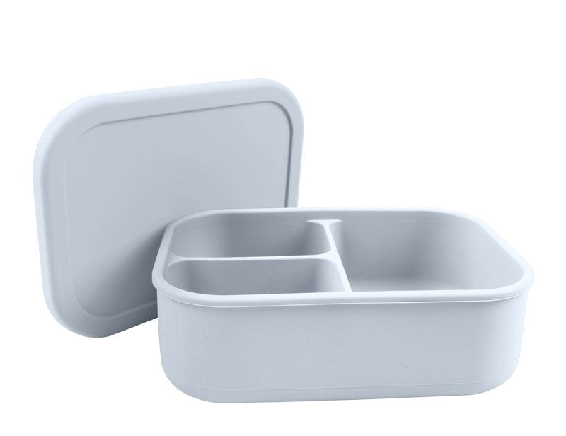Gray Bento Box with compartments and matching lid.