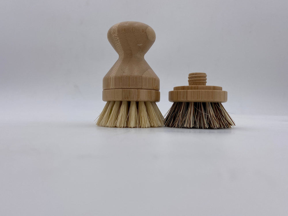 Bamboo Soft Bristle Pot Scrubber With replaceable head - Stone & Spoon