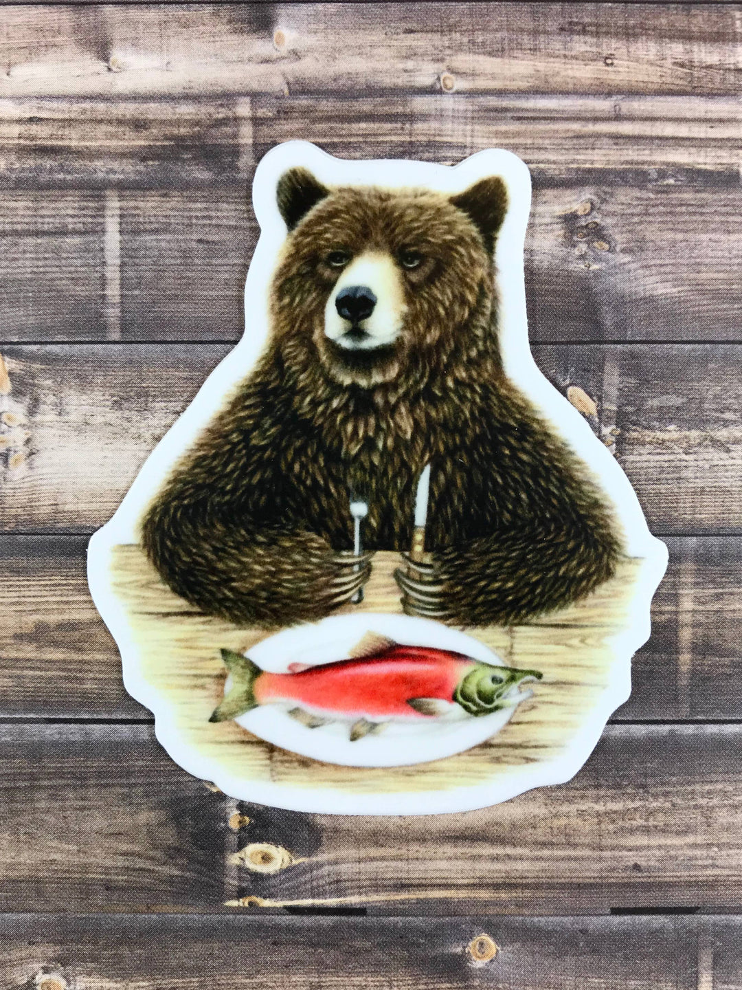 Bear and salmon sticker