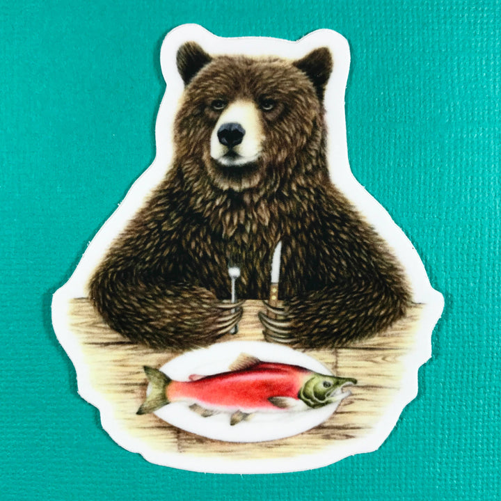 Bear and salmon sticker