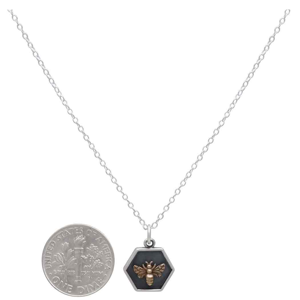 Hexagon & Bronze Bee Necklace - Stone & Spoon