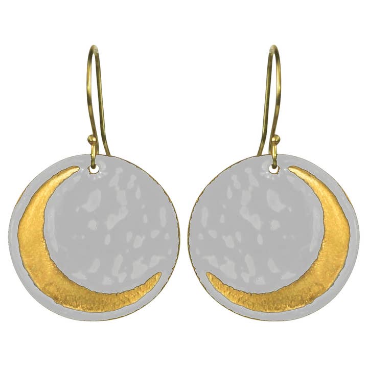 Brass Enamel Crescent Moon Earrings - Stone & Spoon